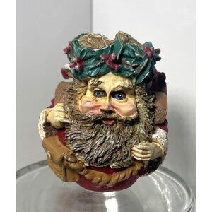 Vintage Crinkle Claus Holiday Figurine With Wreath & Basket Of Gifts